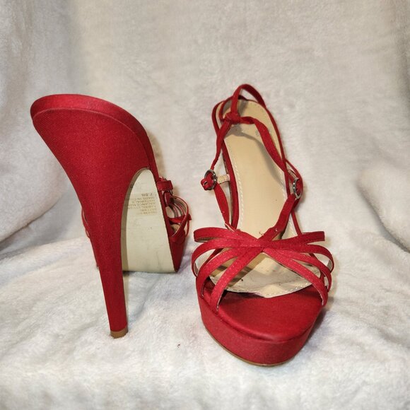 Colin Stuart Women's Red Satin Evening Heels - Picture 4 of 5